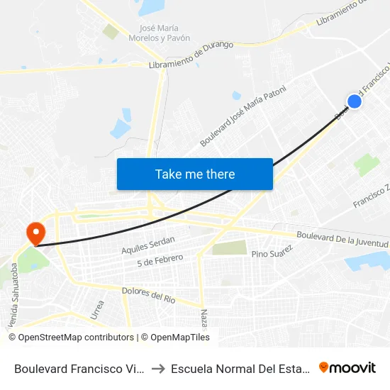 Boulevard Francisco Villa, Sn-S Cmic to Escuela Normal Del Estado De Durango map