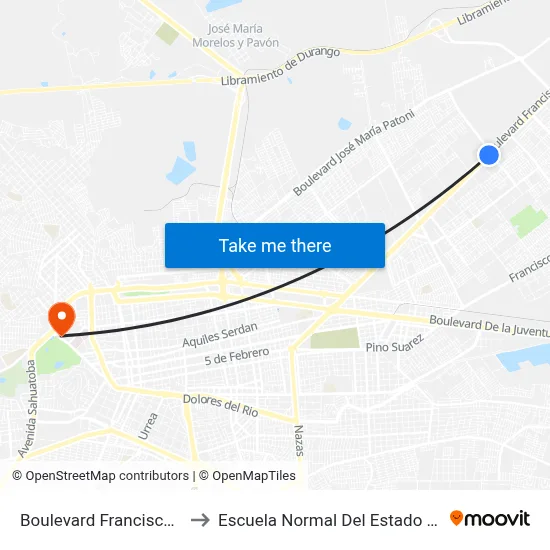 Boulevard Francisco Villa, Lb to Escuela Normal Del Estado De Durango map