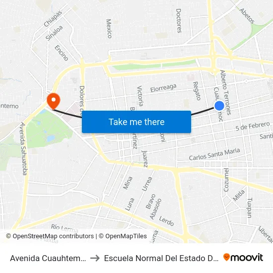 Avenida Cuauhtemoc, 105 to Escuela Normal Del Estado De Durango map