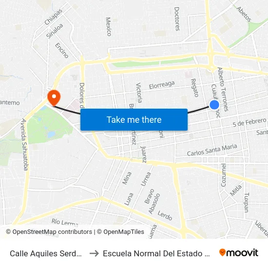 Calle Aquiles Serdan, 601a to Escuela Normal Del Estado De Durango map