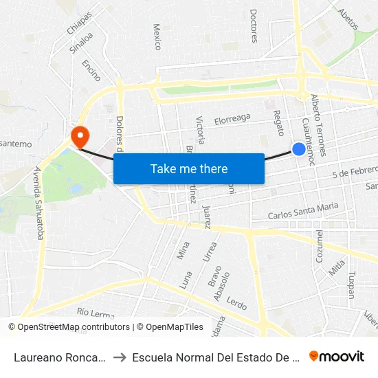 Laureano Roncal, 100 to Escuela Normal Del Estado De Durango map