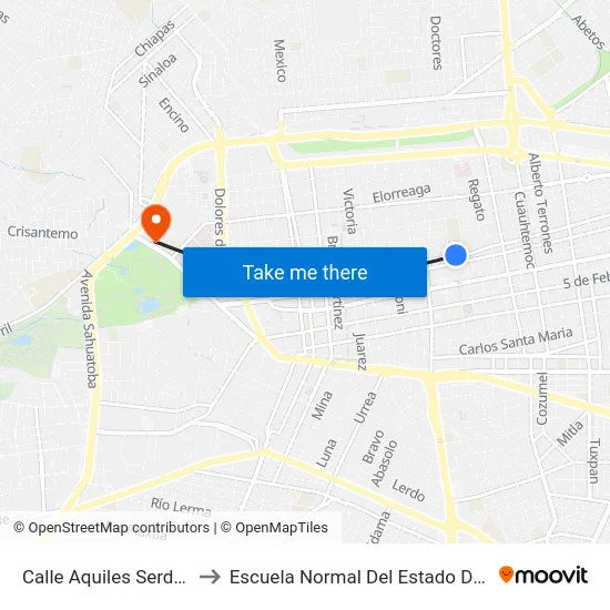 Calle Aquiles Serdan, 327 to Escuela Normal Del Estado De Durango map