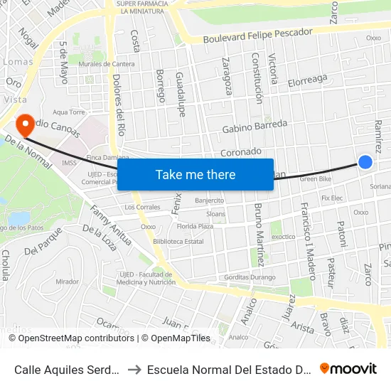 Calle Aquiles Serdan, 114 to Escuela Normal Del Estado De Durango map