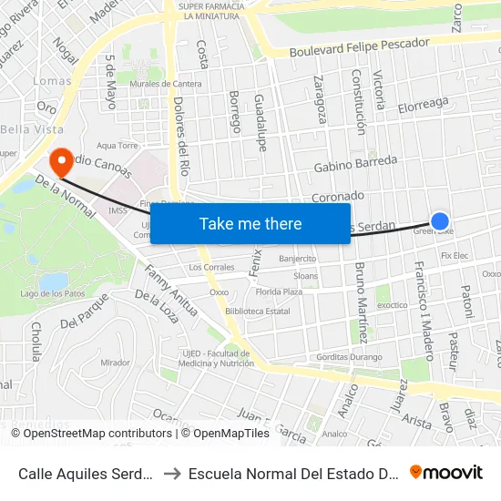 Calle Aquiles Serdan, 221 to Escuela Normal Del Estado De Durango map
