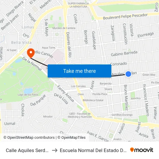 Calle Aquiles Serdan, 709 to Escuela Normal Del Estado De Durango map