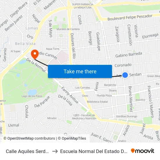 Calle Aquiles Serdan, 816 to Escuela Normal Del Estado De Durango map