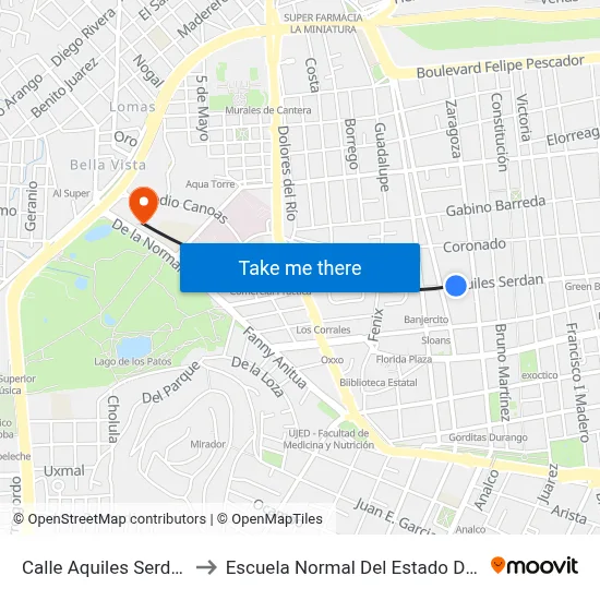 Calle Aquiles Serdan, 934 to Escuela Normal Del Estado De Durango map