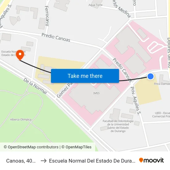 Canoas, 401-S to Escuela Normal Del Estado De Durango map