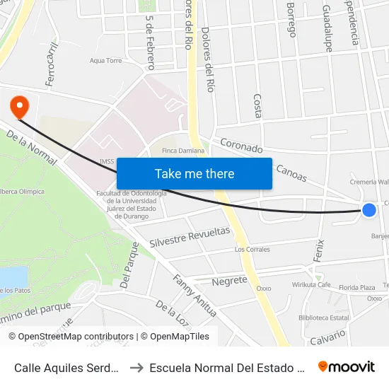 Calle Aquiles Serdan, 1101 to Escuela Normal Del Estado De Durango map