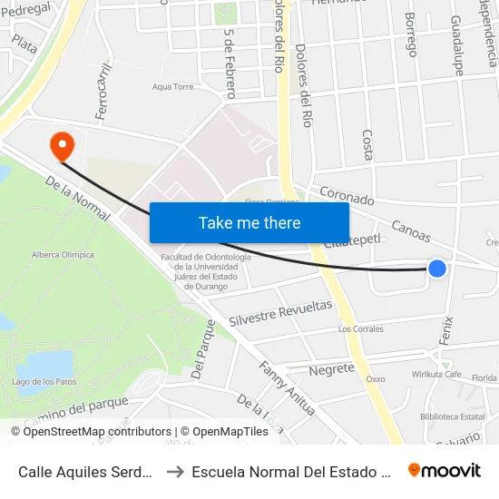 Calle Aquiles Serdan, 1209 to Escuela Normal Del Estado De Durango map