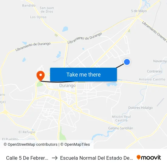 Calle 5 De Febrero, 215 to Escuela Normal Del Estado De Durango map