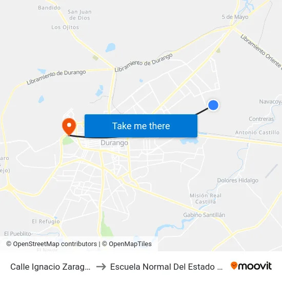 Calle Ignacio Zaragoza, 201 to Escuela Normal Del Estado De Durango map