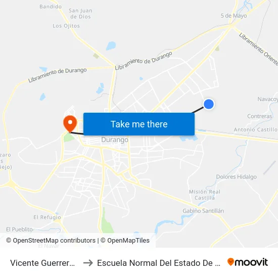Vicente Guerrero, 307 to Escuela Normal Del Estado De Durango map