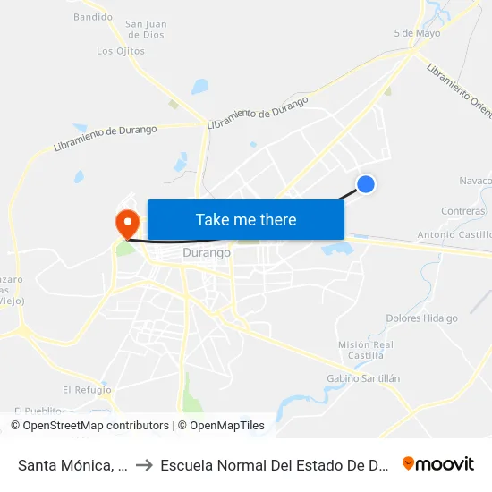 Santa Mónica, 101 to Escuela Normal Del Estado De Durango map