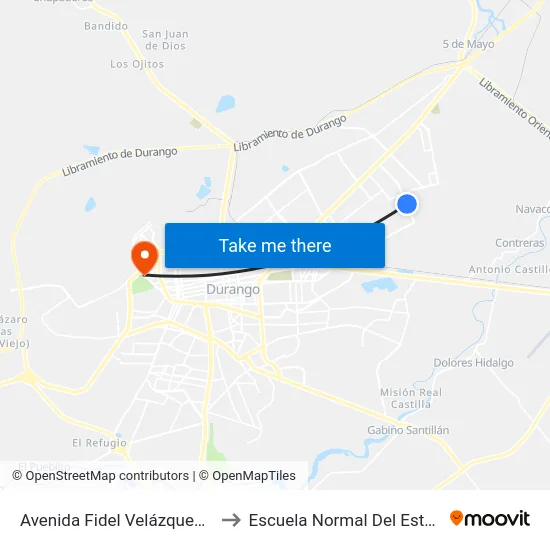 Avenida Fidel Velázquez Sánchez, 1003 to Escuela Normal Del Estado De Durango map