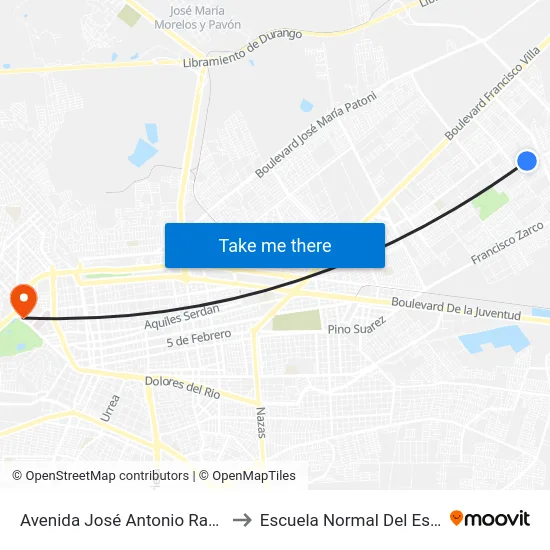 Avenida José Antonio Ramírez Martnez, 229 to Escuela Normal Del Estado De Durango map