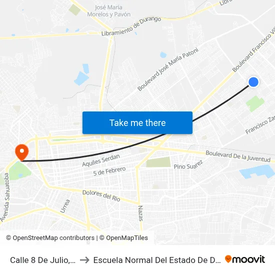 Calle 8 De Julio, 218 to Escuela Normal Del Estado De Durango map