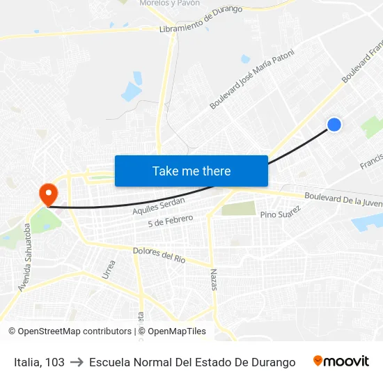 Italia, 103 to Escuela Normal Del Estado De Durango map