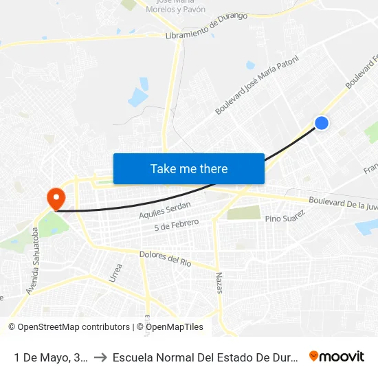 1 De Mayo, 307 to Escuela Normal Del Estado De Durango map