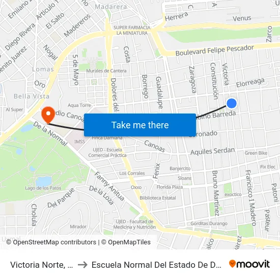 Victoria Norte, 338 to Escuela Normal Del Estado De Durango map