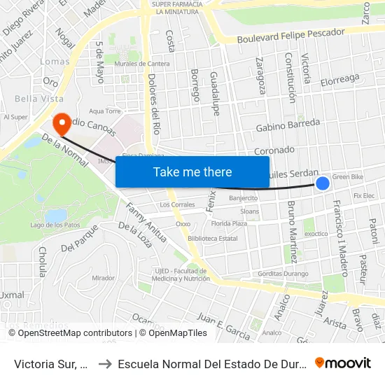 Victoria Sur, 105 to Escuela Normal Del Estado De Durango map