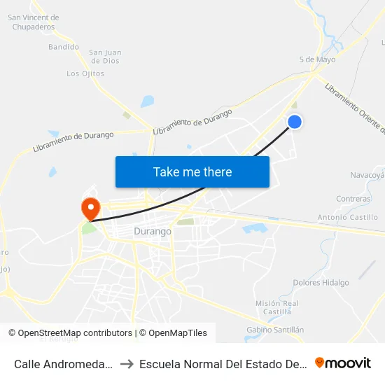Calle Andromeda, 1118 to Escuela Normal Del Estado De Durango map