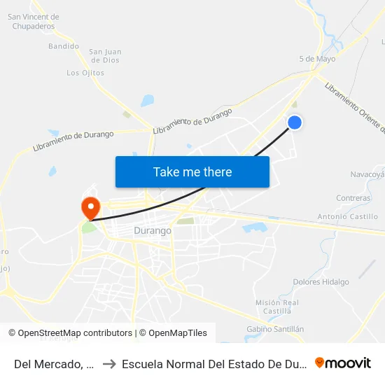 Del Mercado, 319 to Escuela Normal Del Estado De Durango map