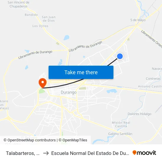Talabarteros, 521 to Escuela Normal Del Estado De Durango map