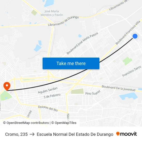 Cromo, 235 to Escuela Normal Del Estado De Durango map