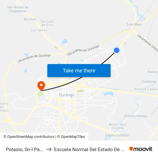 Potasio, Sn-I Panque to Escuela Normal Del Estado De Durango map