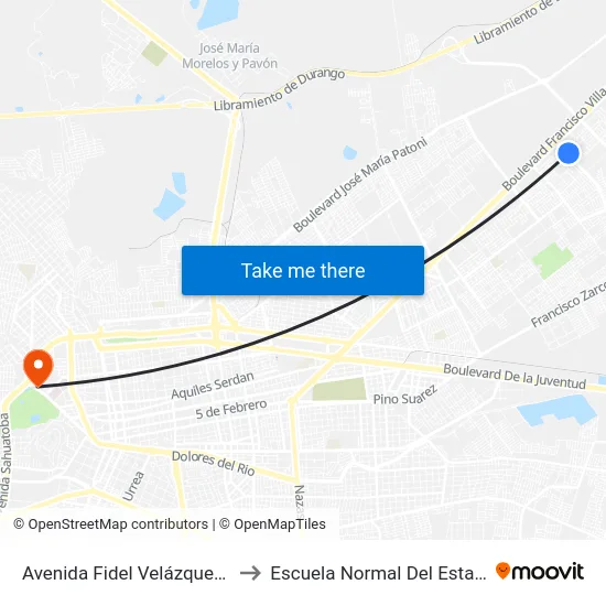 Avenida Fidel Velázquez Sánchez, 113 to Escuela Normal Del Estado De Durango map