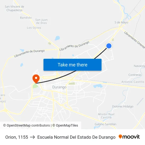 Orion, 1155 to Escuela Normal Del Estado De Durango map
