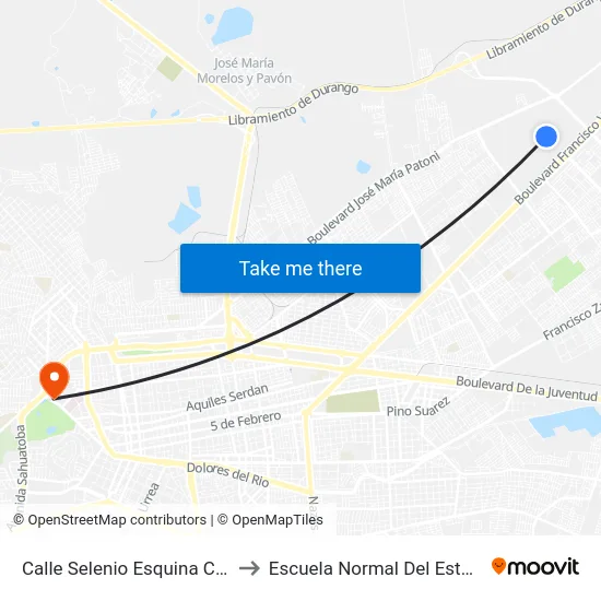 Calle Selenio Esquina Con Estano, 100 to Escuela Normal Del Estado De Durango map