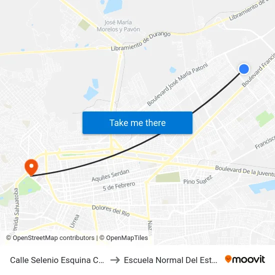 Calle Selenio Esquina Con Estano, Sn-S to Escuela Normal Del Estado De Durango map