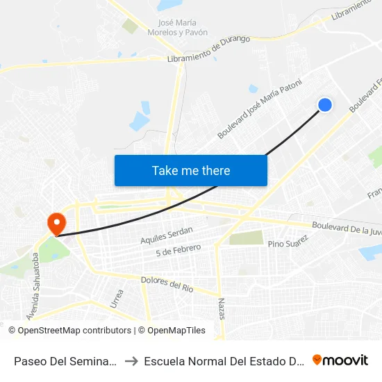 Paseo Del Seminario, 252 to Escuela Normal Del Estado De Durango map