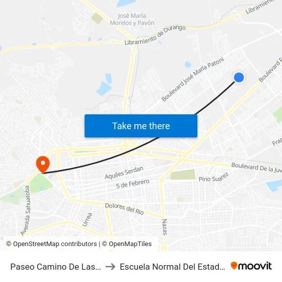 Paseo Camino De Las Torres, 253 to Escuela Normal Del Estado De Durango map