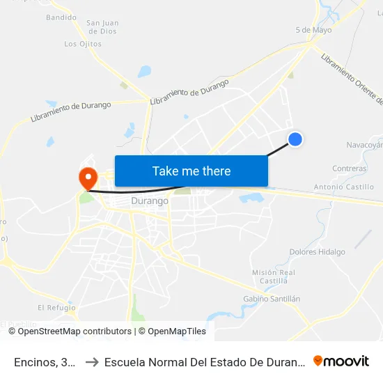 Encinos, 302 to Escuela Normal Del Estado De Durango map