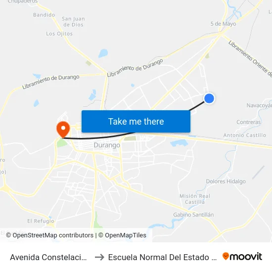 Avenida Constelaciones, 200 to Escuela Normal Del Estado De Durango map