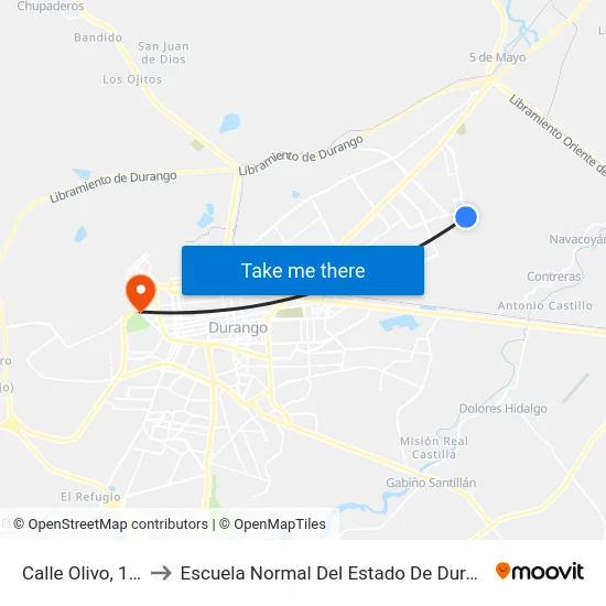 Calle Olivo, 137 to Escuela Normal Del Estado De Durango map