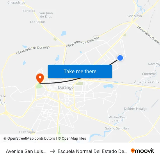 Avenida San Luis, 124a to Escuela Normal Del Estado De Durango map