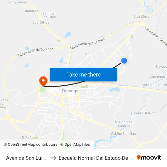 Avenida San Luis, 618 to Escuela Normal Del Estado De Durango map