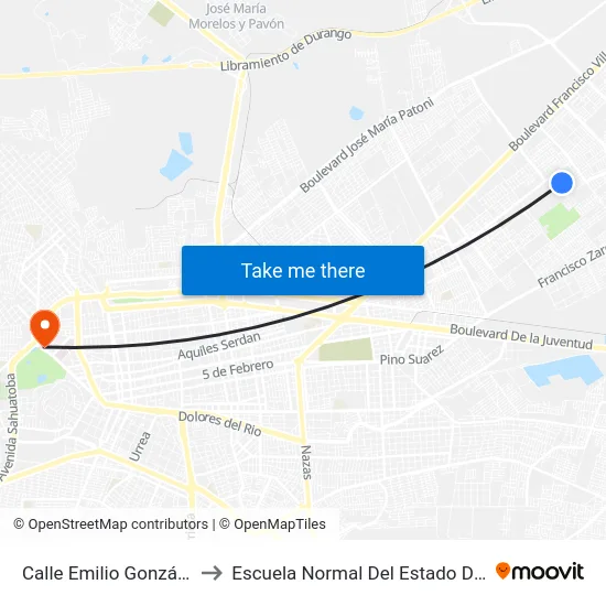 Calle Emilio González, 109 to Escuela Normal Del Estado De Durango map