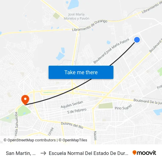 San Martin, 105 to Escuela Normal Del Estado De Durango map