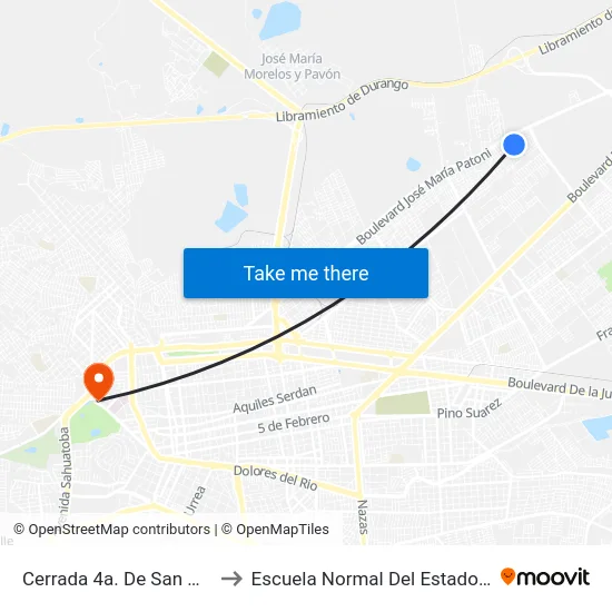 Cerrada 4a. De San Martin, 135 to Escuela Normal Del Estado De Durango map