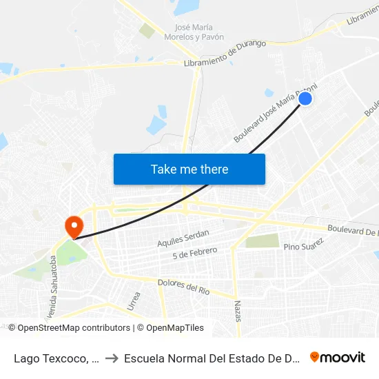 Lago Texcoco, 316 to Escuela Normal Del Estado De Durango map