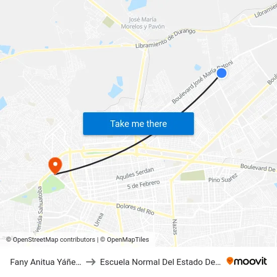 Fany Anitua Yáñez, 139 to Escuela Normal Del Estado De Durango map