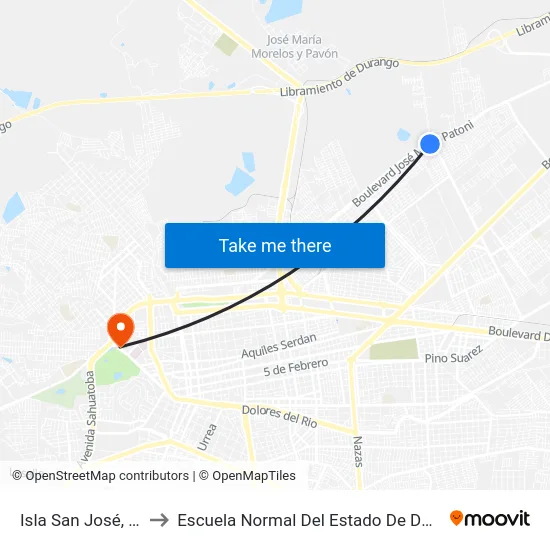 Isla San José, 540 to Escuela Normal Del Estado De Durango map