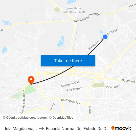 Isla Magdalena, 301 to Escuela Normal Del Estado De Durango map