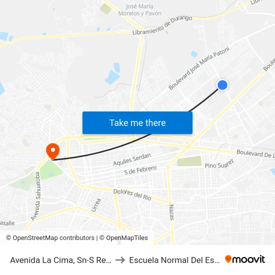 Avenida La Cima, Sn-S Refrigeradores Rivas to Escuela Normal Del Estado De Durango map