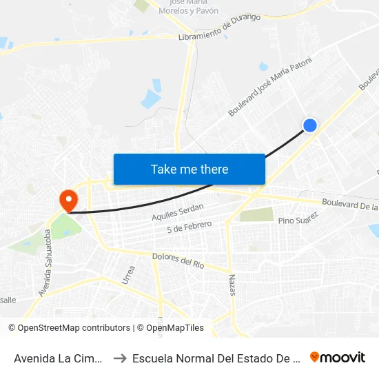 Avenida La Cima, 108 to Escuela Normal Del Estado De Durango map